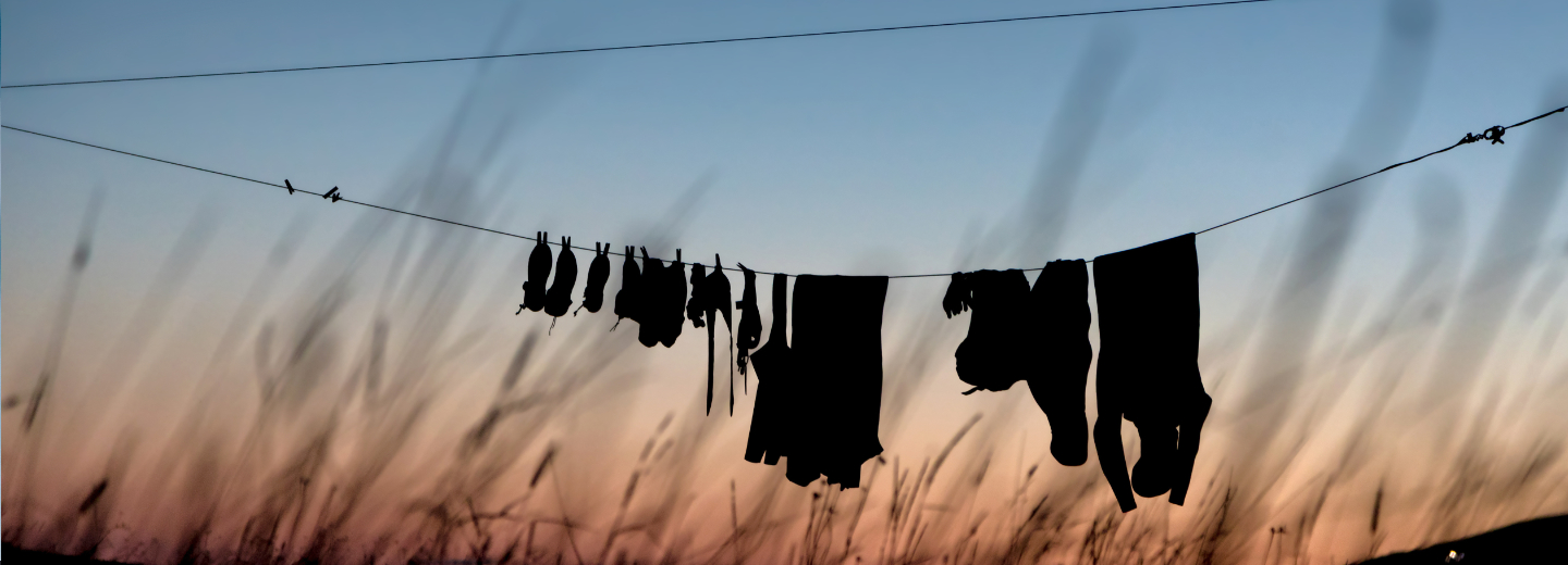 Washing clothes and dry on a line